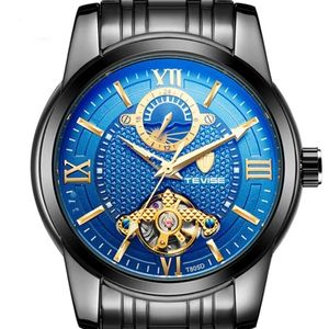 2021 TEVISE Mens Fashion Watch Moon Phase Luxury Business Men Watch Tourbillon Design Stainless Steel Strap Wrist Watches