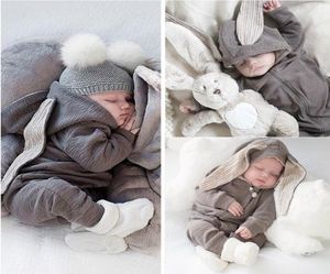 Newborn Baby Romper Rabbit Ear Hooded Jumpsuit Clothing Infant Girl Princess Onesies Girl Boy Bunny Zipper Bodysuit Clothes2639533