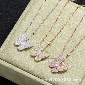 Designer Van Butterfly Full Diamond Necklace for Women 18k Rose Gold Plated With Collar Chain Pendant Live Broadcast