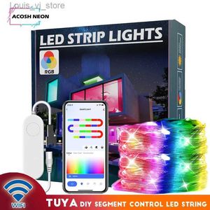 Cordas de led 20m tuya led luzes de corda de fadas sincronização de música 200led ws2812b fio de cobre rgbic mudança de cor controle de segmento yq240401