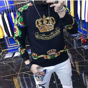 Sweater T Mens 2024 Shirts Heavy Industry Embroidered Crown European Long Sleeve T-Shirt Round Neck Bottoming -Shirt