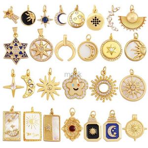 Pendant Necklaces Trendy Shining Moon Star Space Celestial Compass Charm Pendant in Gold Colour Jewelry Necklace Bracelet Making Supplies M71 240330