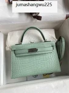 All handmade wax thread sewn 12A luxury designer women's handbag Mint green Alligator Mini cowhide bag 19cm25cm28cm high-end people