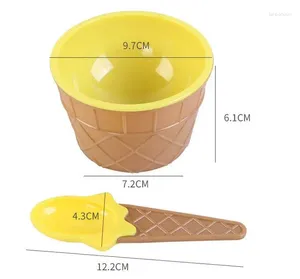Flatware Sets Cute Plastic Ice Cream Bowl With Spoon Eco-Friendly Dessert Container Set Cup Children Tableware