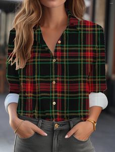 Blusas femininas 2024 lapela xadrez padrão impresso camisa de manga longa outono casual respirável refrescante y2k topos camisas da moda