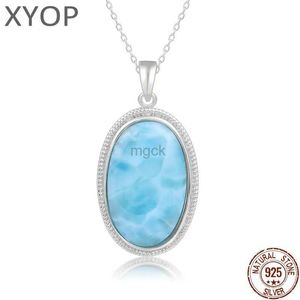 Pendant Necklaces 925 Sterling Silver Jewelry Gifts Classic Pendant Necklace Natural Precious Larimar Retro Woman Oval Charm Rhodium Plated Gold 240330