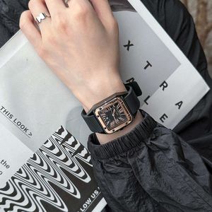 GE Fashion New 2023 Minimalist Calendar Roman Quartz Niche Square Leisure Silicone Tape Watch