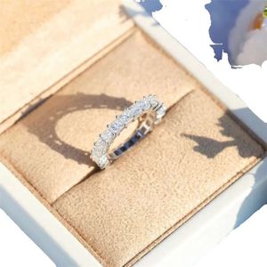 Classic Fine Jewelry Sterling Sier Full Princess Cut White Topaz CZ Diamond Gemstones Eternity Square Party Women Wedding Band Ring