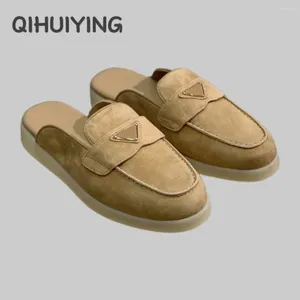 Slippers Classics Top Quality Kid Suede Round-Toe Thick Sole Woman Loafers Slip-Ons Shoes Mules Metal Decora Botas Mujer