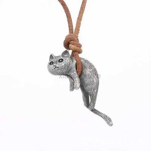 Pendant Necklaces Vintage Cute Cat Choker Necklace Creative Brown Rope Chain Harajuku Style Gothic Accessories Valentines Day Gift 240401