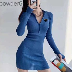 Designer Dress Europe Us Knitted Jumpsuit Short Skirt Hot Style Pencil Personality Long-sleeved Dress Buttons Letter Embroidery Zipper Sexy Clothing FKBB