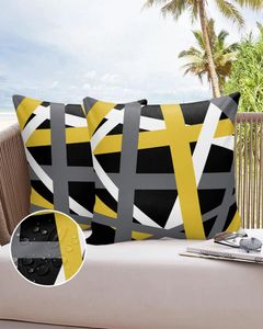 Pillow Case Yellow Gray Geometric Lines Abstract Waterproof Pillowcase Home Sofa Office Throw Car Cushion Cover Decor