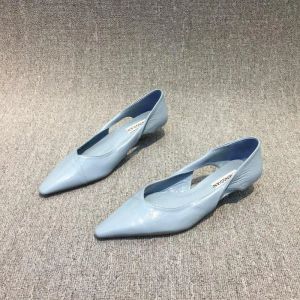 Pumpar skor för kvinna 2023 Bekväma kvinnors sommarskor Mockasiner Blue Low Heel Elegant Point Toe High Quality Popular Young