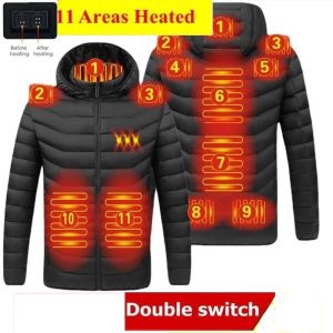 衣服11暖房ジャケット冬の温かいUSB加熱ベストスマートサーモスタットフード付き加熱服防水暖かいパッド入りジャケット6xl