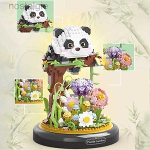 Blöcke Kreative Garten Serie Panda Eule Blumenbündel Topf 3D Mikropartikel Puzzle Montage Baustein Modell Spielzeug Für Kinder Geschenke 240401