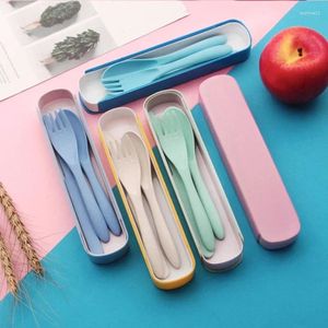 Dinnerware Sets Outdoor Travel Wheat Straw Tableware Set Portable Flatware Kit Indoor Holiday With Storage Case For Kitchen Products