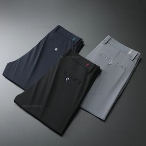 Pantaloni da uomo cool di seta ghiacciata ultratina estate ad alta elasticità Business Drape Drape Driver Driver Black Grey 240321