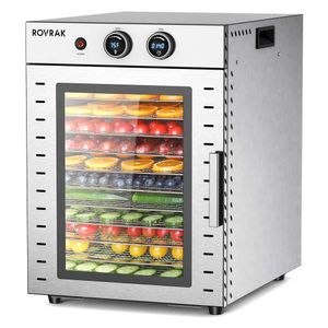 ROVRAK Food Suitable for Dry, Fruit, Meat, Herbal Products. It is A 12 Tray Stainless Steel Dehydrator with Double-layer Insulation, Adjustable Timer,