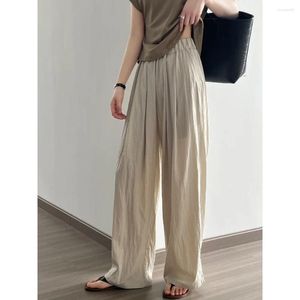 Women's Pants Thin Pleated Casual For Summer Women Viscose Straight Leg Trousers Japanese Lazy Drape Loose Wide Long High Waist Coffee