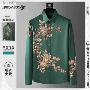 Mäns plus Tees Polos 2024 Luxury Flower Diamond Shirt för män Traceless Långärmad avslappnad affärsklänning Slim Fit Social Party Tuxedo Blus YQ240401