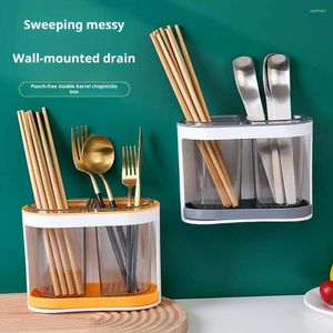 Kitchen Storage Spoon Organizer Compartment Utensil Holder Transparent Wall Mounted With Two Compartments For Cutlery