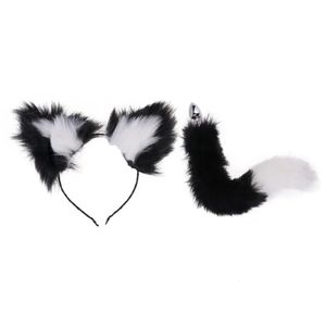 2 Women Sexy Cat Fox Cosplay Props Plush Ears Headband with Tail Anal Plug Costumes Set Adult Masquerade Party Funny Erotic Toys 240315