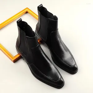 Boots High Quality Men Black/Red Elastic Band Ankle Waterproof Rubber Genuine Leather Top Military Shoes