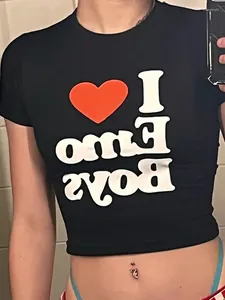 Camiseta feminina harajuku gótico y2k tops eu amo emo boy impressão camisetas mulheres sexy camiseta vintage 2000s manga curta cortada camiseta fada colheita