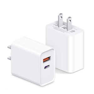 Bloco de parede USB com carregador de porta dupla de 20 W de 2 peças para iPhone Samsung, adaptador de tomada de carregamento rápido