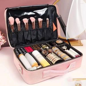 Storage Boxes High Quality Makeup Case Brand Travel Cosmetic Bag For Women's Portable Beauticia Female Make Up Box Nail Tool Suitcases