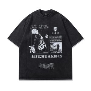 Jujutsu kaisen anime baskı y2k erkekler büyük boy tişört goth sokak kıyafetleri vintage kadın grafik t shirt harajuku siyah yıkama üstleri tee 240313