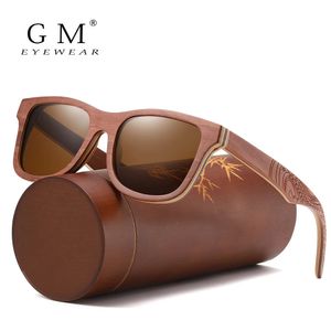 GM Retro Brown Skateboard Wood Sunglasses Men Bamboo Sunglass Women Brand Mirror UV400 Square Sun Glasses Male Shades 240322