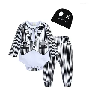 Kleidungssets Baby Jungen Kleidung Herbst Halloween Anzug Langarm Bodys Hosen Mütze Dreiteilige Smoking Mädchen Kostüme Säuglingsoutfits