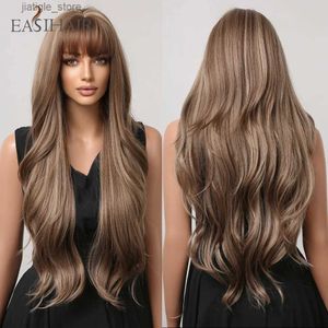 Sentetik peruklar Easihair kahverengi karışık sarışın sentetik peruklar, siyah kadınlar için uzun doğal dalgalı saç peruk günlük cosplay ısıya dayanıklı y240401