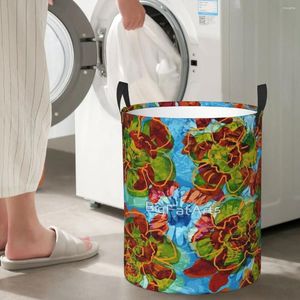 Laundry Bags Floral Retro Blue Circular Hamper Storage Basket Sturdy And Durable Living Rooms Toys