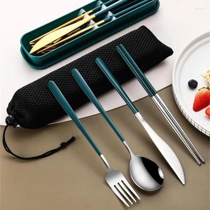 Besteck Sets Edelstahl Geschirr Set Camping Reise Stäbchen Löffel Gabel Messer Küche Besteck Mit Lagerung Fall Tasche