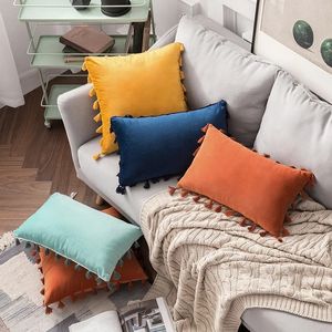 Pink Gray Yellow Navy Green Blue Beige Cushion Cover med Tassel Pillow Cover Bedroom Soffa Decoration Pudowcase /45x45cm