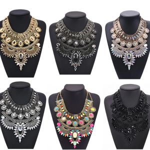 Halsband indiska etniska uttalande stora choker halsband kvinnor bohemiska vintage maxi lång stor krage kristall halsband afrikansk smycken kvinna