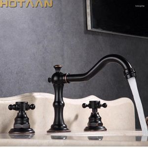 Bathroom Sink Faucets Solid Brass Basin Mixer Tap Oil Rubbed Bronze Kitchen Faucet Dual Handles 3 Holes Pcs Deck Mounted