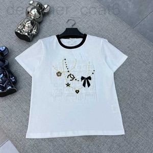 Homens camisetas Designer Shenzhen Nanyou Mulheres 2024 Início da Primavera Nova Indústria Pesada Cadeia de Pérolas de Manga Curta T-shirt Top H5OM