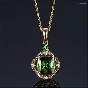 Colares de pingente de luxo colar de cristal verde banhado a ouro princesa corte gemas nupcial jóias de casamento presentes de aniversário