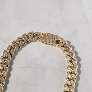 Hip Hop 12mm Yellow Gold Miami Prong Set Full Iced Out Paved Cuban Chain Hip Hop Vvs Moissanite Mens Chains at Factory Price