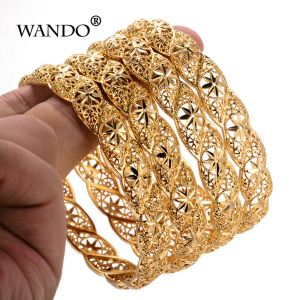 Pulseiras WANDO 4 unidades / lote Etíope Cor Dourada Pulseiras de Casamento para Mulheres Pulseira de Noiva Jóias Africanas Ramadã Oriente Médio Itens presentes B12