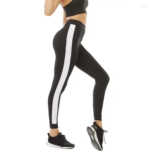 Kvinnors byxor kvinnor hög midja mage kontroll yoga leggings med sido randig träning fitness som kör lång sport tätt aktivkläder n7yd