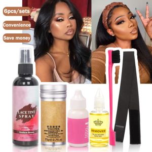 Adesivos 6pcs Kit Lace Melting Tint Spray Lace Glue Edge Control Hair Wax Stick Lace Melt Band Tudo o que você precisa para uma peruca dianteira do laço