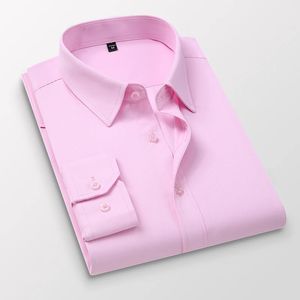 Tfetters Pink Shirt Men Spring Autumn Mens Long Sleeve Business Shirt Polyester Slim Form Formal Dress Shirts For Men Clothing 240318