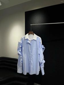 Женские блузки, многослойные свободные рубашки с анти-старой заусенцами, синий и белый светлые цвета, больше весенне-летнего дыхания