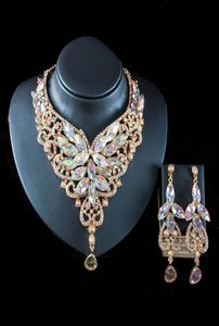 Luxo cristal frisado jóias de noiva áfrica cor exagerada noiva colar brincos conjunto liga barato 2020 colar9013321