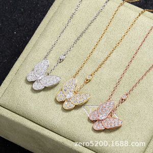 Hot Van Butterfly Full Diamond Necklace for Women 18k Rose Gold Plated With Collar Chain Pendant Live Broadcast