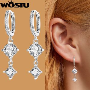 Wostu Real 925 Sterling Silver Wedding Jewelries AAA zircon Dangle Hook earrings for women long drop pendientes luxury Jewelry 240401